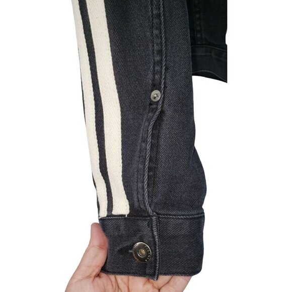 Pistola Black Jean Jacket Women Small 4 6 8 Oversized Cropped Stripe Modal Denim - Picture 8 of 12